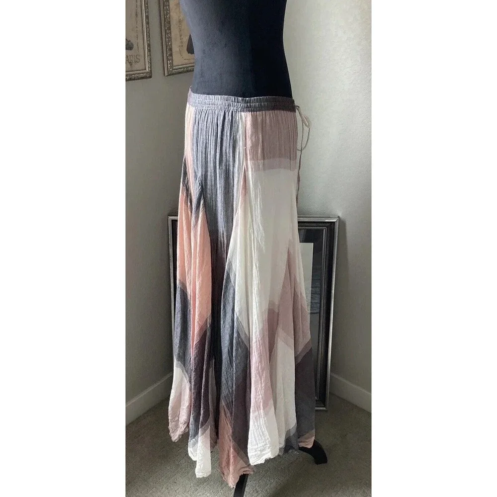 Sundance Boho Long Layered Peasant Skirt Lagenlook Women XS Pink Gray Plaid - Picture 5 of 13